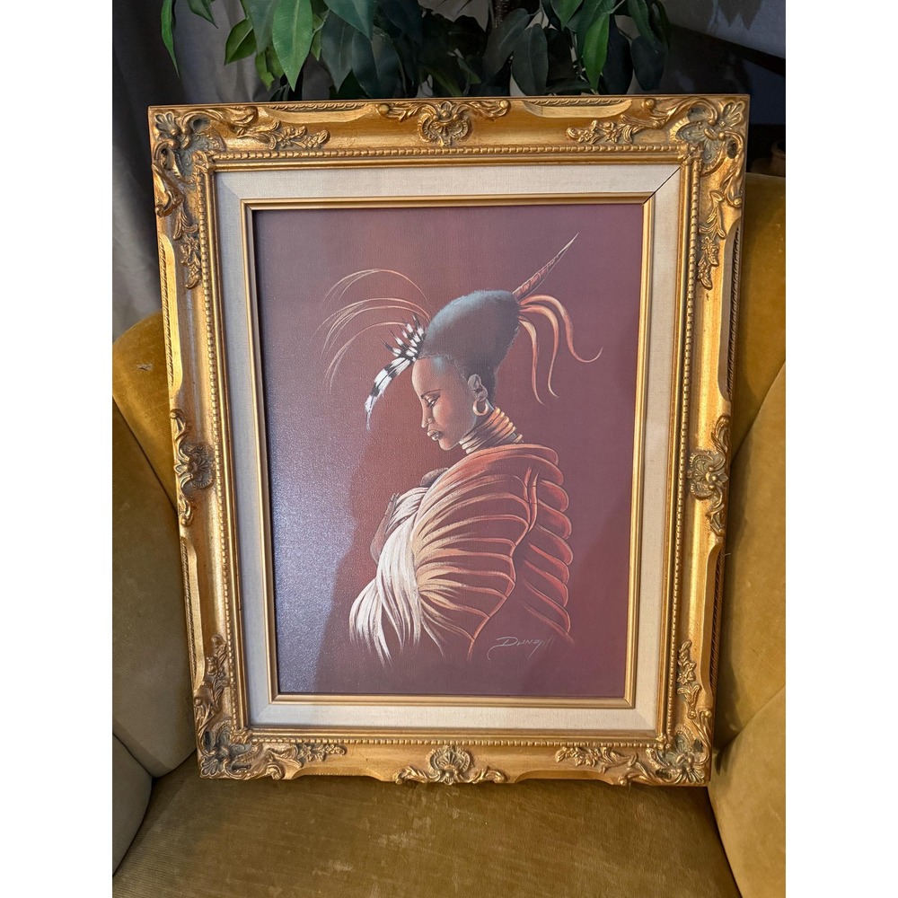 Vintage Elaine Dunghill Lithograph Mother & Baby Framed 16"x12"